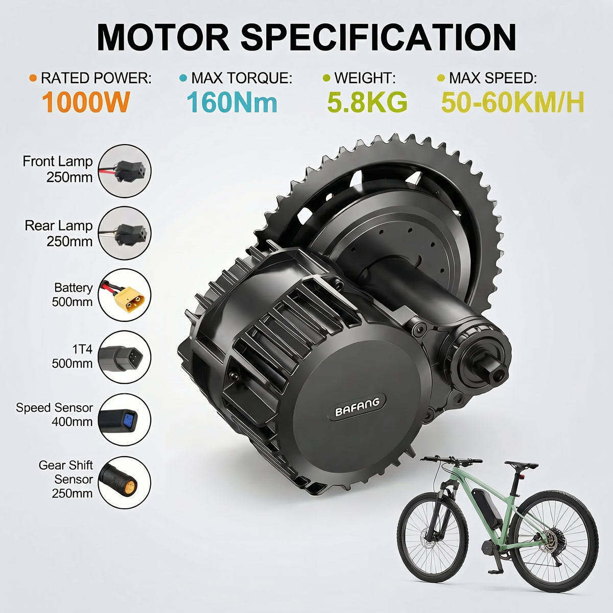 BAFANG 52V 1000W BBSHD UART Mid Drive Motor Kit with C18 Display