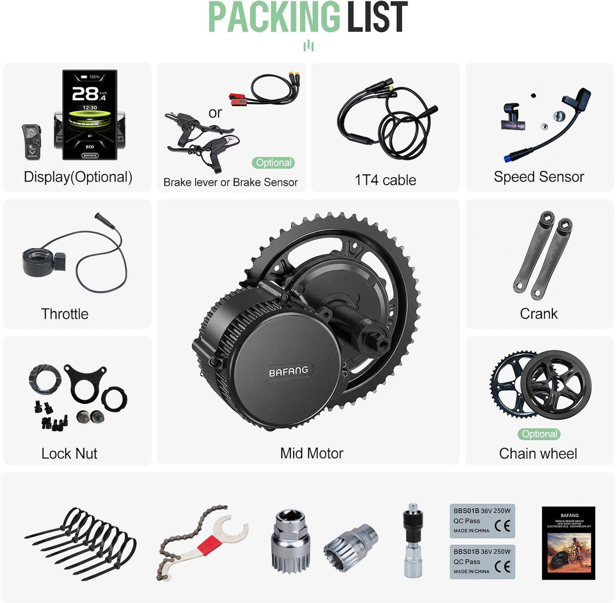 BAFANG CAN Mid Drive Motor Kit 48V 750W Display Brake Throttle