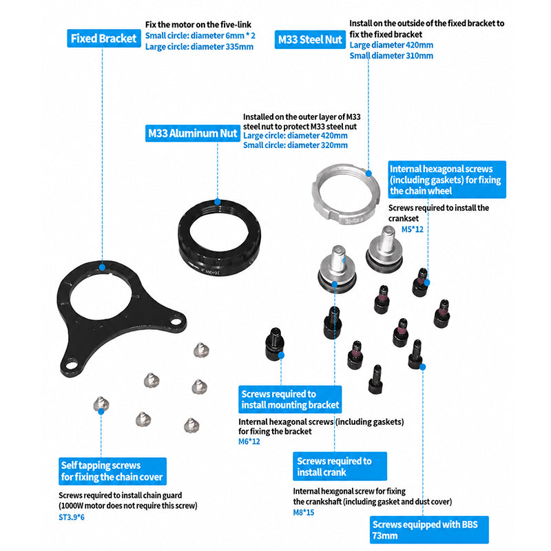 BBS Mid Drive Motor Fixed Bracket Mounting Kit | M33 Nut Hardware Set For BBS01 BBS02 BBSHD E-bike Mid Motor Conversion