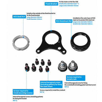 BBS Mid Drive Motor Fixed Bracket Mounting Kit | M33 Nut Hardware Set For BBS01 BBS02 BBSHD E-bike Mid Motor Conversion
