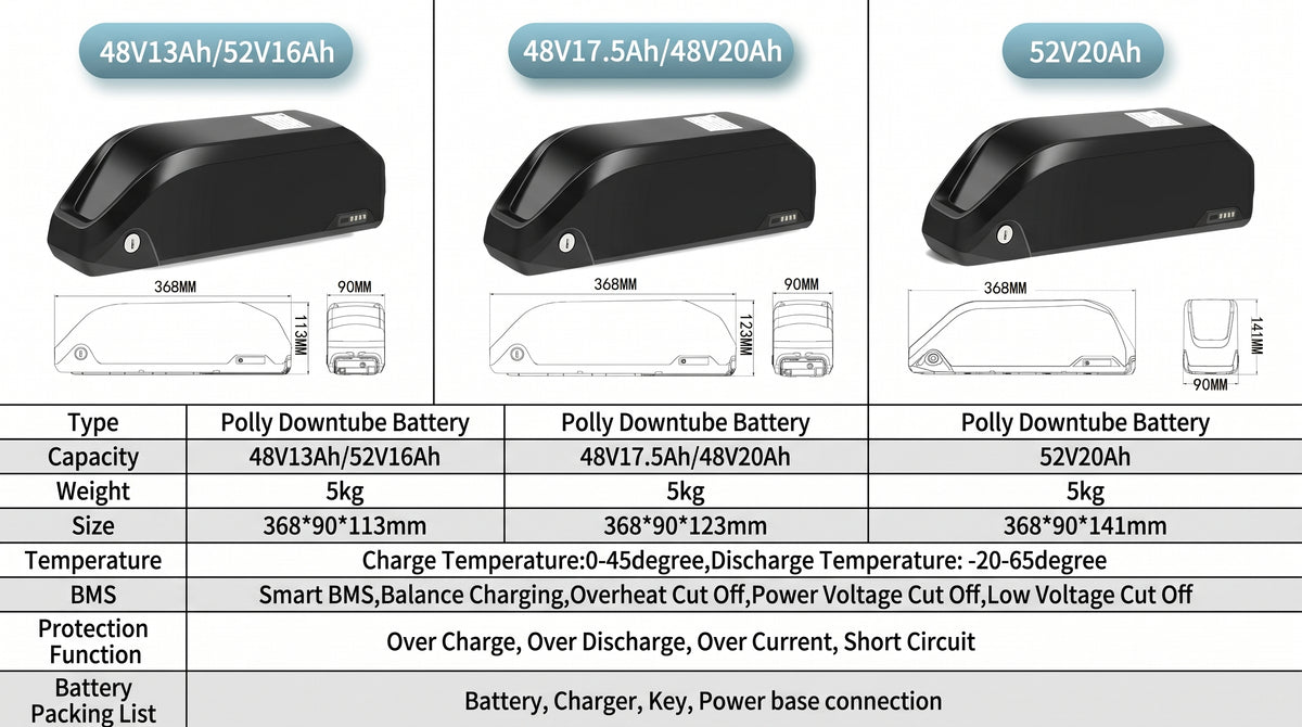 Polly 36V 13Ah-25Ah E-Bike Battery Smart BMS with 2A/3A Charger