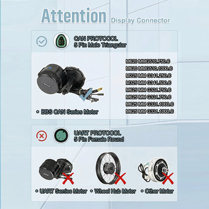 1.9 Inch TFT Color Display, CAN Protocol 5 Pin Male Triangular Connector, E-Bike Dashboard Compatible with Bafang BBS CAN Series Mid Drive Motors