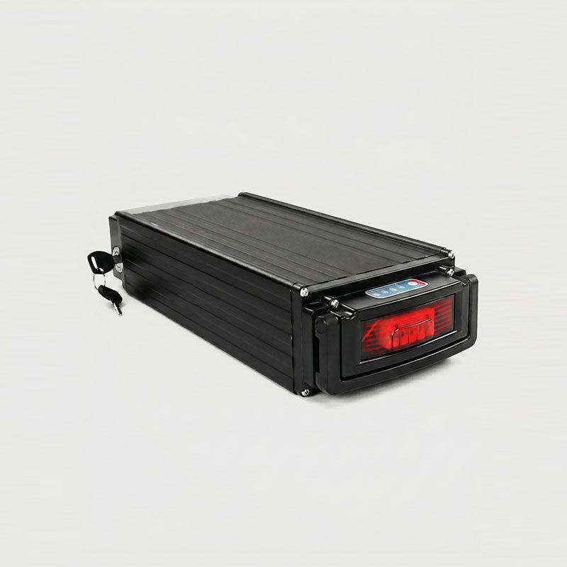 Rear Rack Lithium Battery for Electric Bicycle, E-bike Rear Carrier Battery with Taillight, Lock & Portable Handle