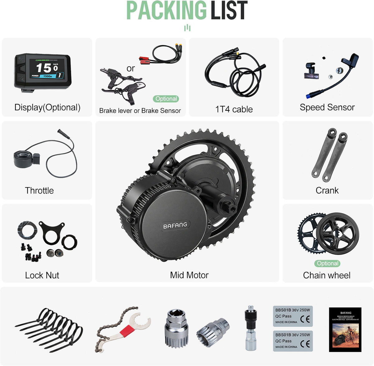 BAFANG CAN Mid Drive Motor Kit 48V 750W Display Brake Throttle