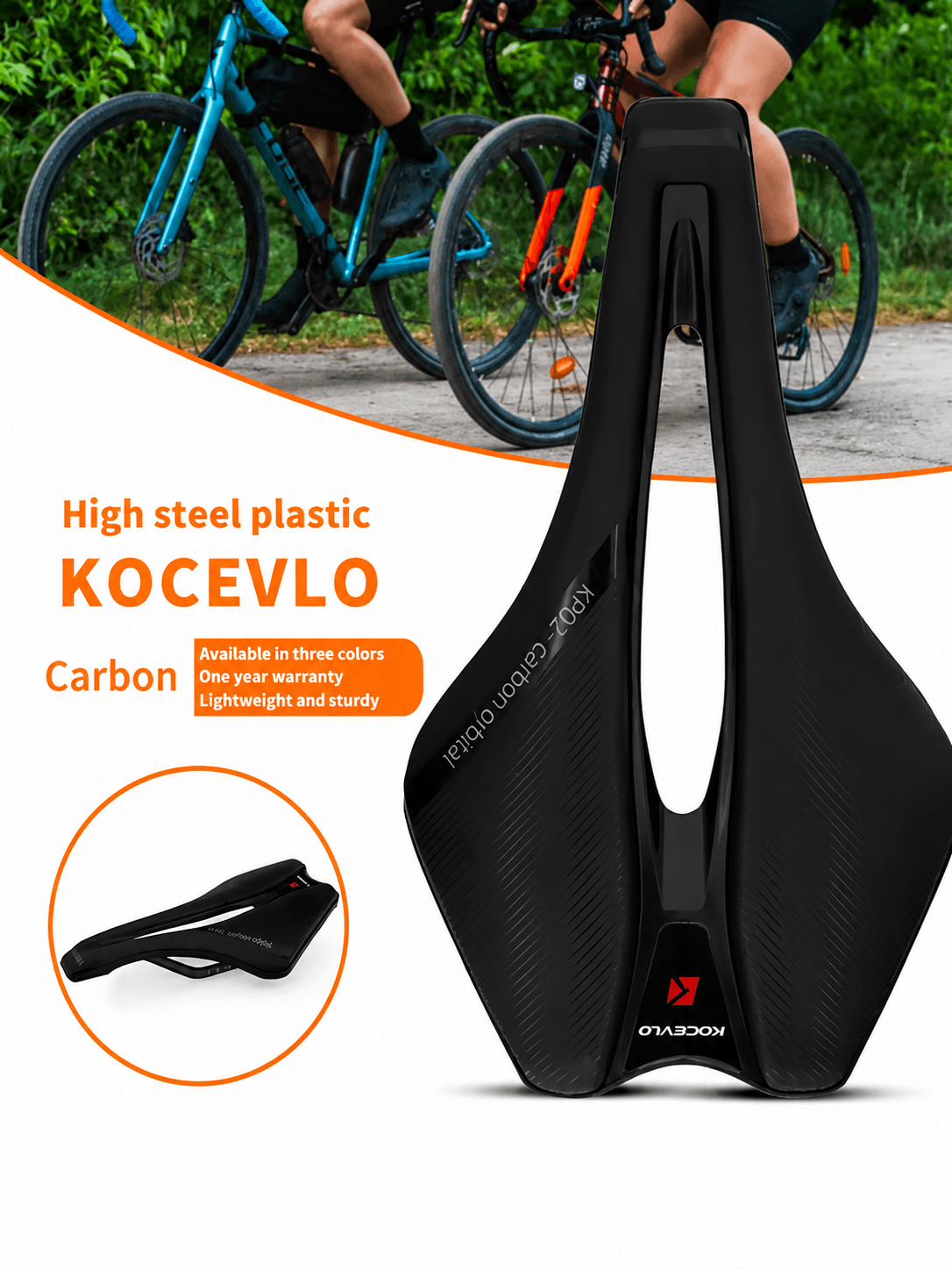 KOCEVLO KP02 lightweight carbon fiber bicycle saddle, ergonomic hollow seat for road gravel cycling, waterproof comfortable bike saddle with 1 year warranty