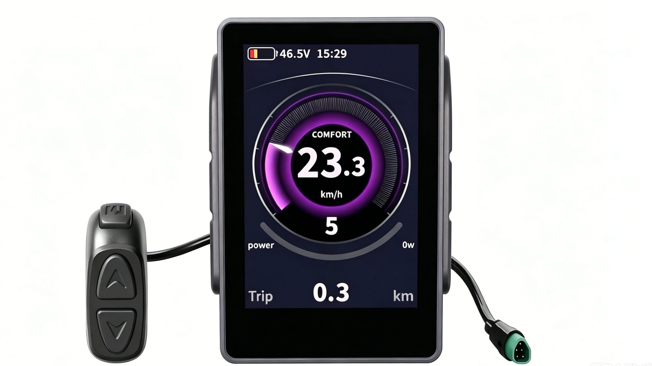 3.5 inch full color TFT ebike dashboard CAN protocol 5pin triangular male plug, complete with 3-button handlebar remote control, Bafang BBS mid motor speed meter