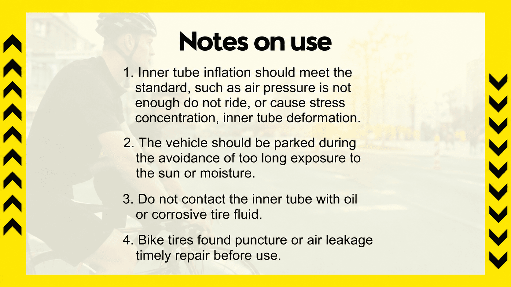 Safety maintenance reminder for CYCLAMI TPU MTB inner tube proper inflation avoid sunlight oil corrosive liquid timely puncture repair