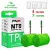 CyCyclami ultralight green TPU mountain bike inner tube 2 pack set with 4 tire repair patches, FV45 Presta valve bicycle tube fits 24/26/27.5/29 inch MTB tires