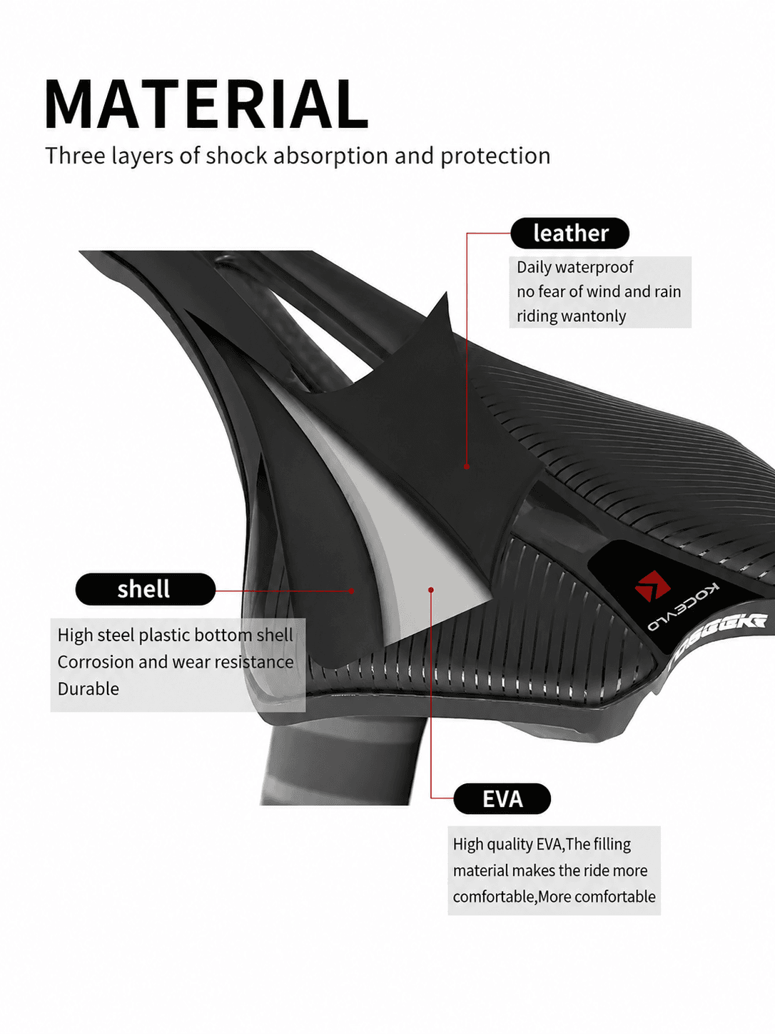 Ultralight Kocevlo carbon rail bike saddle 139mm width 118g lightweight hollow bicycle sKocevlo bike saddle three-layer shock absorption structure, waterproof leather surface, EVA cushion, wear-resistant high steel plastic shell for road gravel MTB bicycle seat