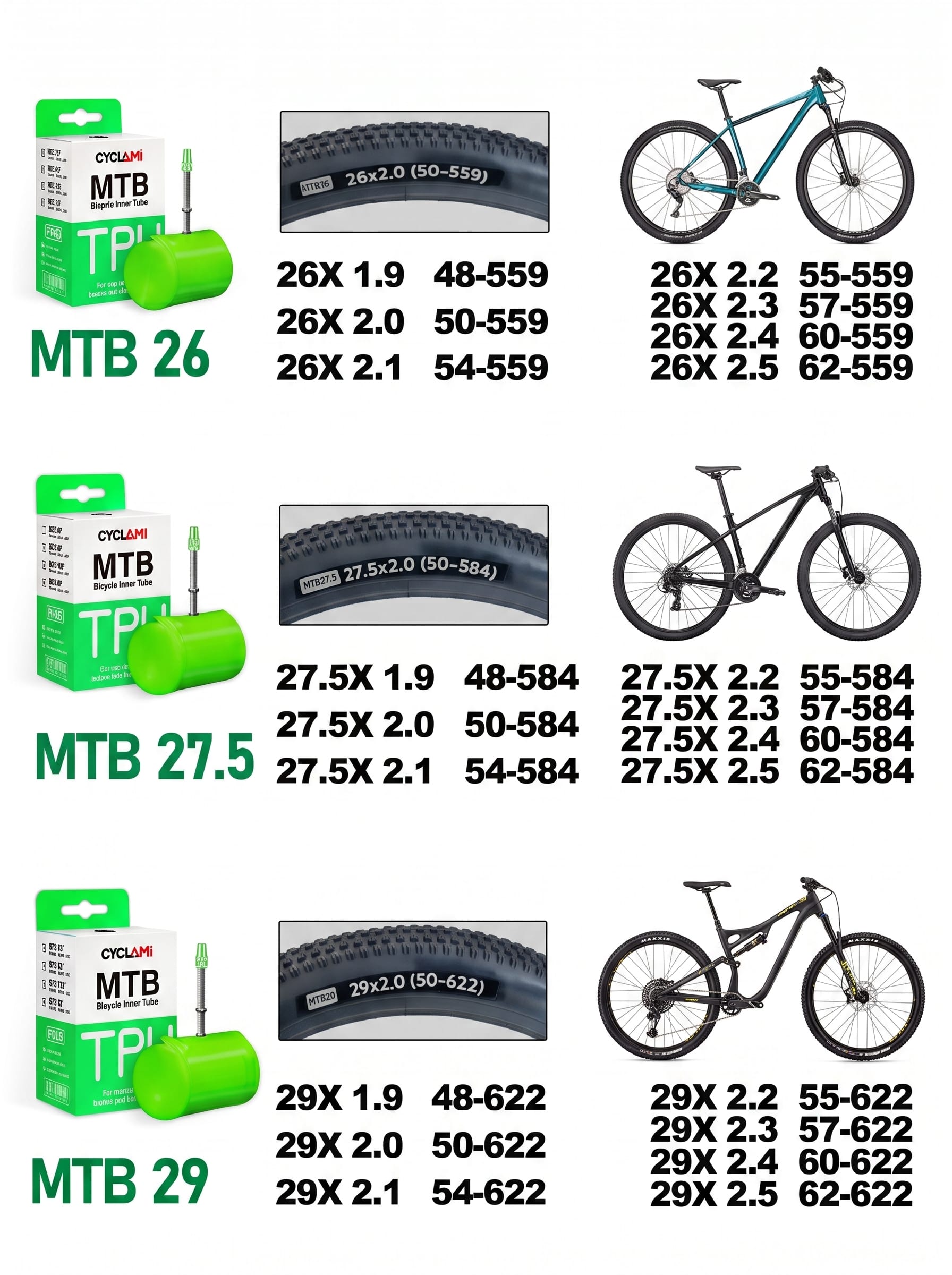 Cyclami brand logo for MTB bicycle inner tubes, mountain bike tire replacement parts