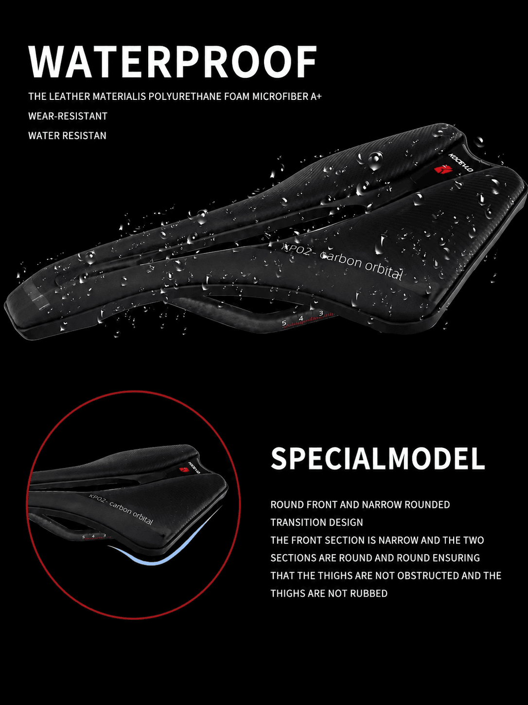 Waterproof wear-resistant microfiber bike saddle, narrow front anti-thigh rub ergonomic hollow design, pressure relief bicycle seat for long distance cycling
