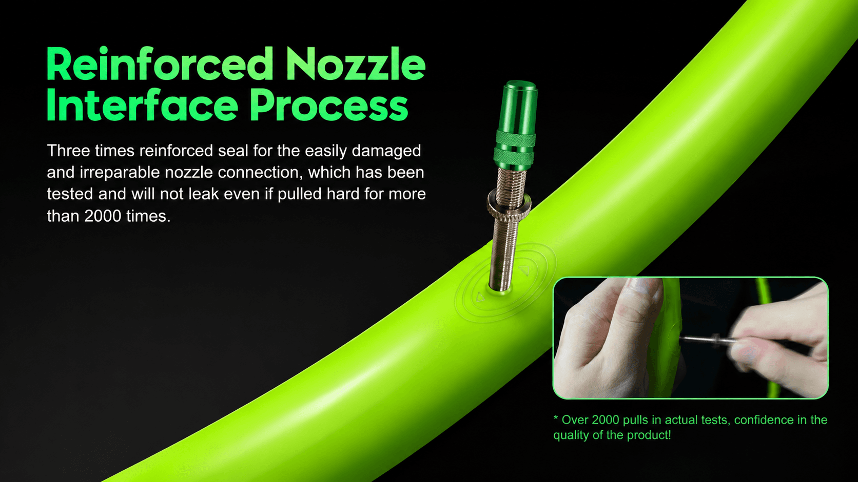 Triple reinforced presta valve base for CYCLAMI TPU MTB inner tube 2000 times pull test leak-proof durable valve connection close-up