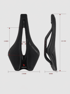 KOCEVLO carbon bike saddle official dimension diagram, 139mm wide ergonomic hollow cutout, pressure relief center channel cycling seat size chart