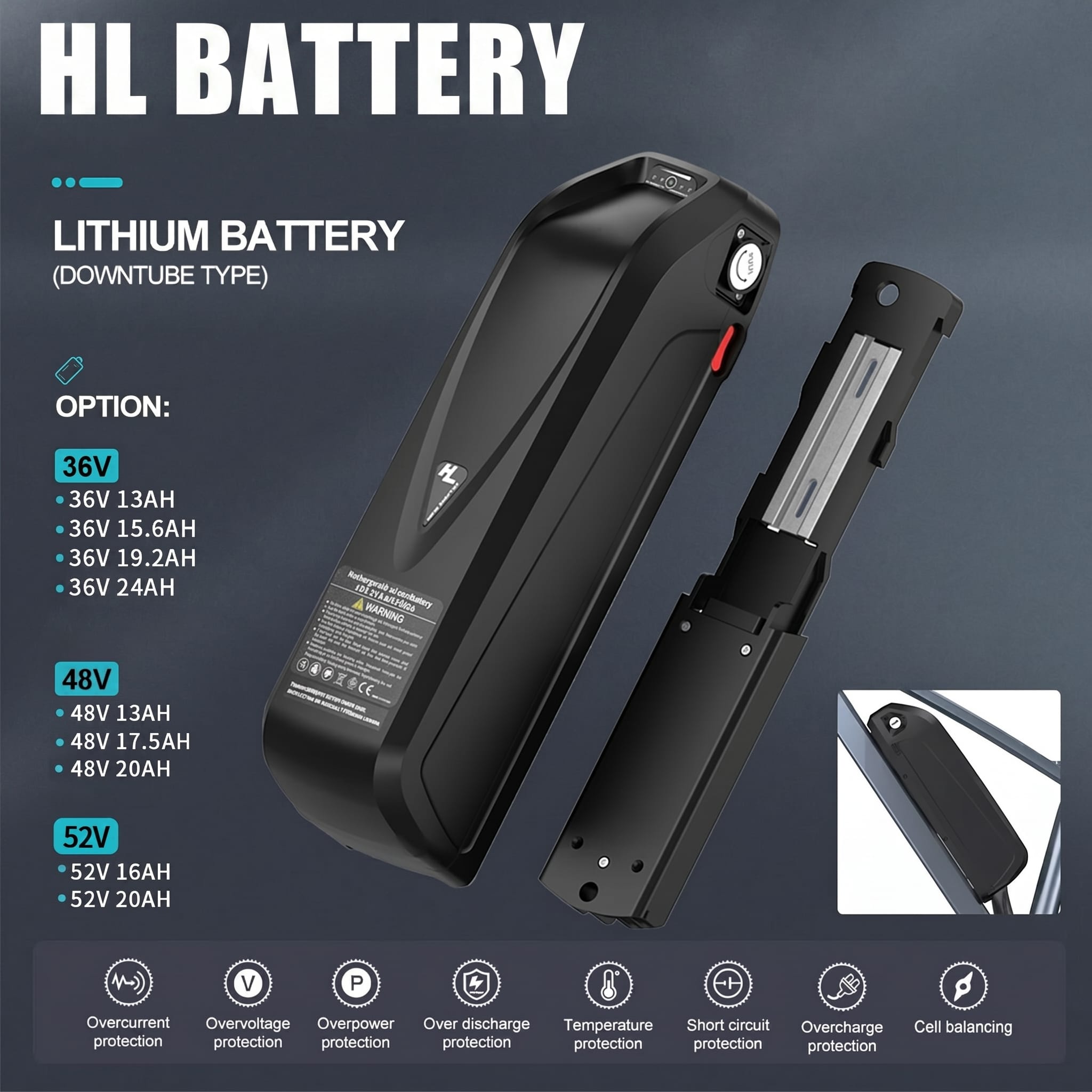 HaiLong lithium battery ebike li-ion downtube type