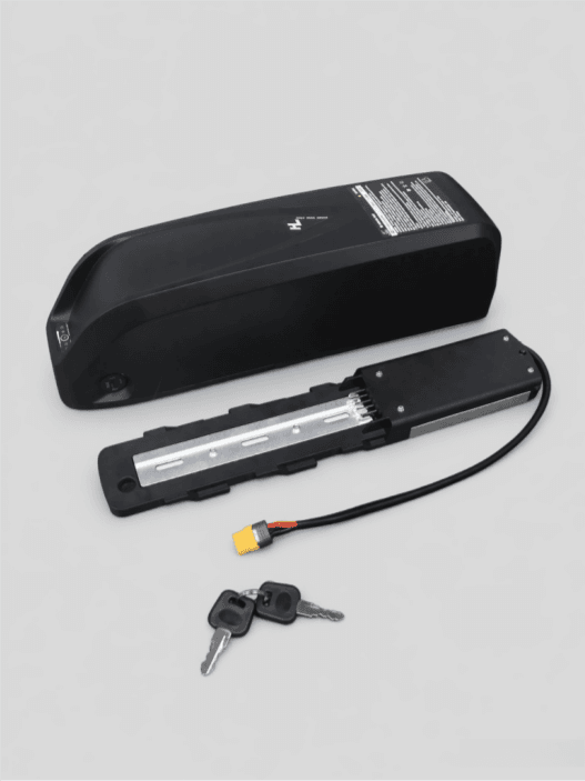 HL Hailong downtube removable electric bike lithium battery pack, complete with metal mounting base, XT60 discharge cable and anti-theft keys, compatible with 36V 48V 52V e-bike motor