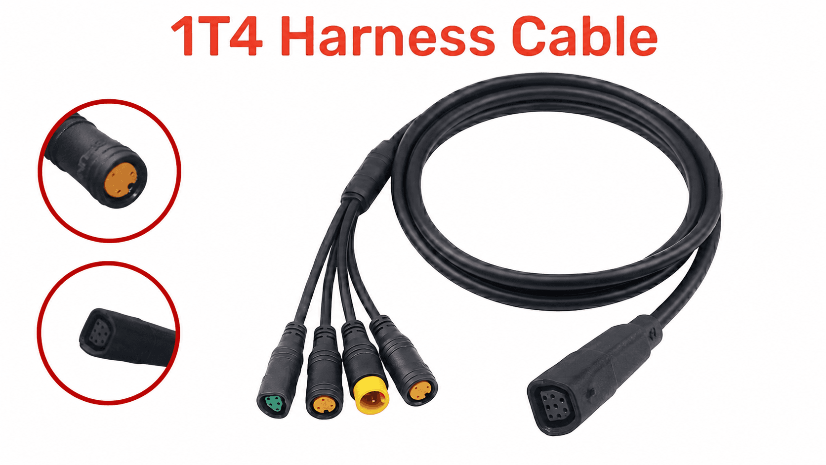 1T4 1-to-4 splitter wiring harness cable, 8Pin main female port with multi waterproof connectors, compatible with Bafang mid drive e-bike motor EB-Bus system