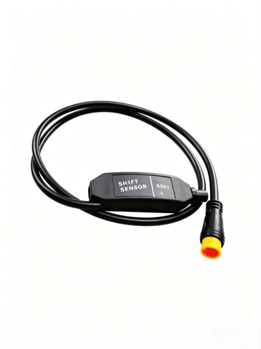 Coiled black SS01 shift sensor cable complete product shot for electric bike Bafang mid motor