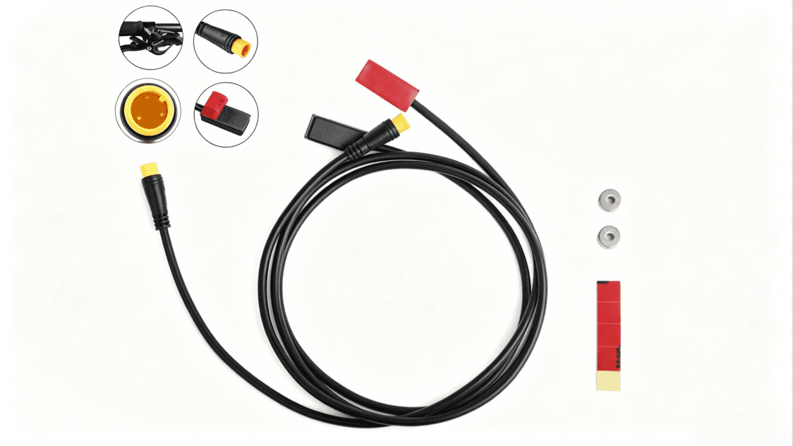 Complete dual hydraulic brake cut off sensor set for electric bike, with 3M stickers and metal magnets, 3pin male connector