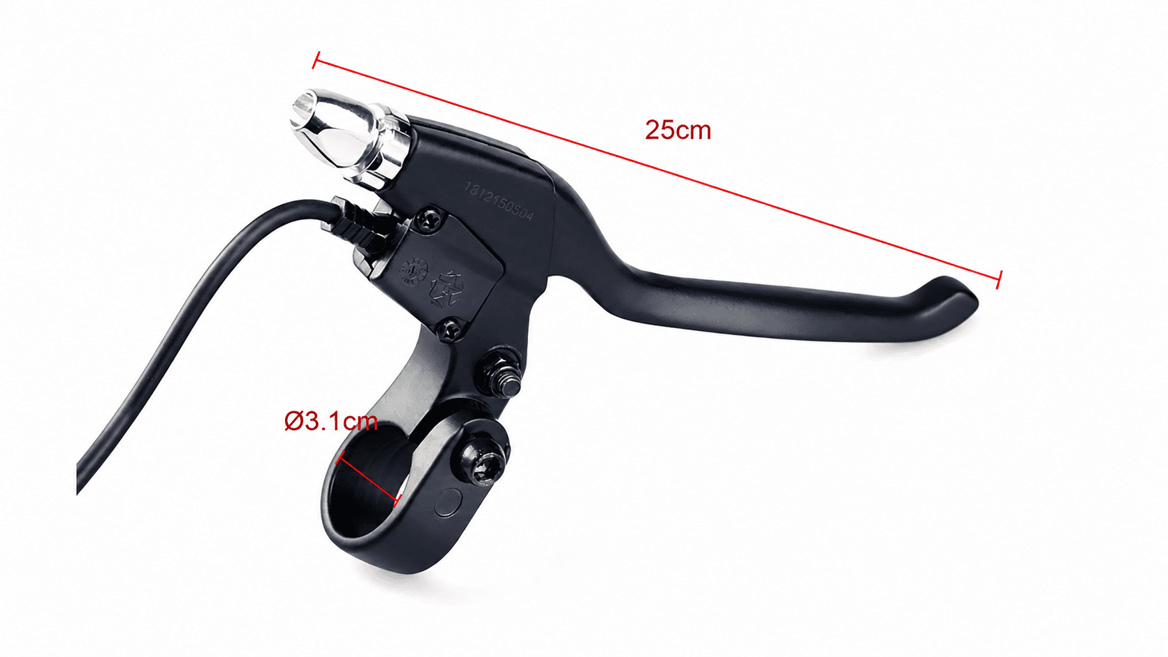 Size marked Bafang ebike brake lever, total length 25cm, 3.1cm handlebar clamp bore, aluminum electric bicycle power cut brake lever with cable