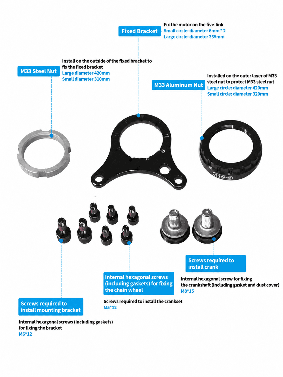 Complete BAFANG Mid Drive Motor Mounting Hardware Kit for BBS01B BBS02B BBSHD E-Bike Mid Motors - Image 3