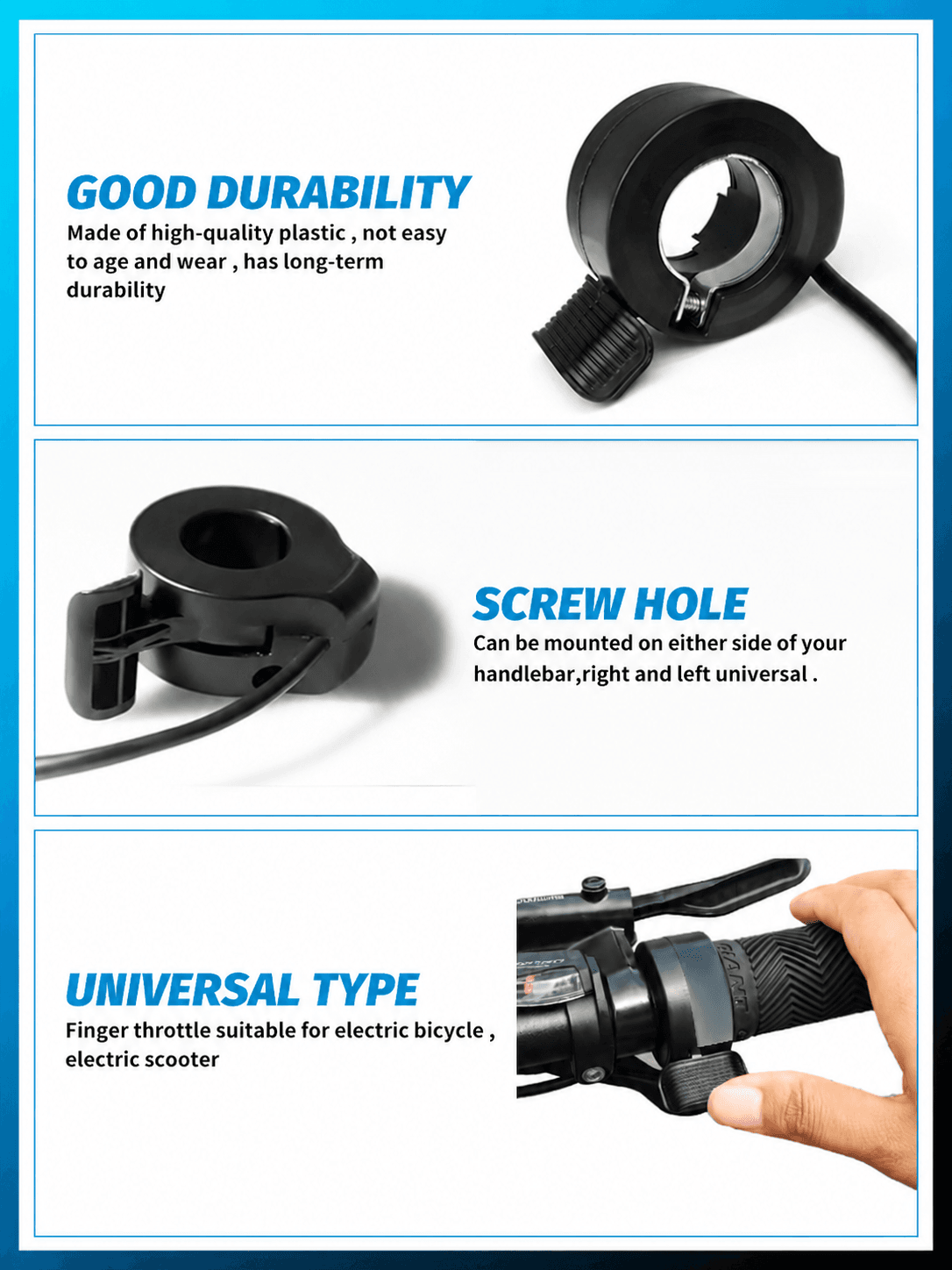 High durability 130X thumb throttle, screw hole left right universal mounting, suitable for electric bike and scooter handlebar thumb speed control