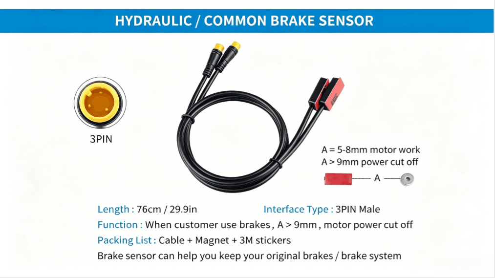 76cm hydraulic brake sensor parameter chart, auto motor power cut off when braking, full packing list display