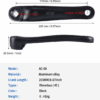 Technical spec sheet for AC08 ebike crank arm, length dimension measurements, model, material, weight, compatible with Bafang Shimano Yamaha Panasonic mid drive motors