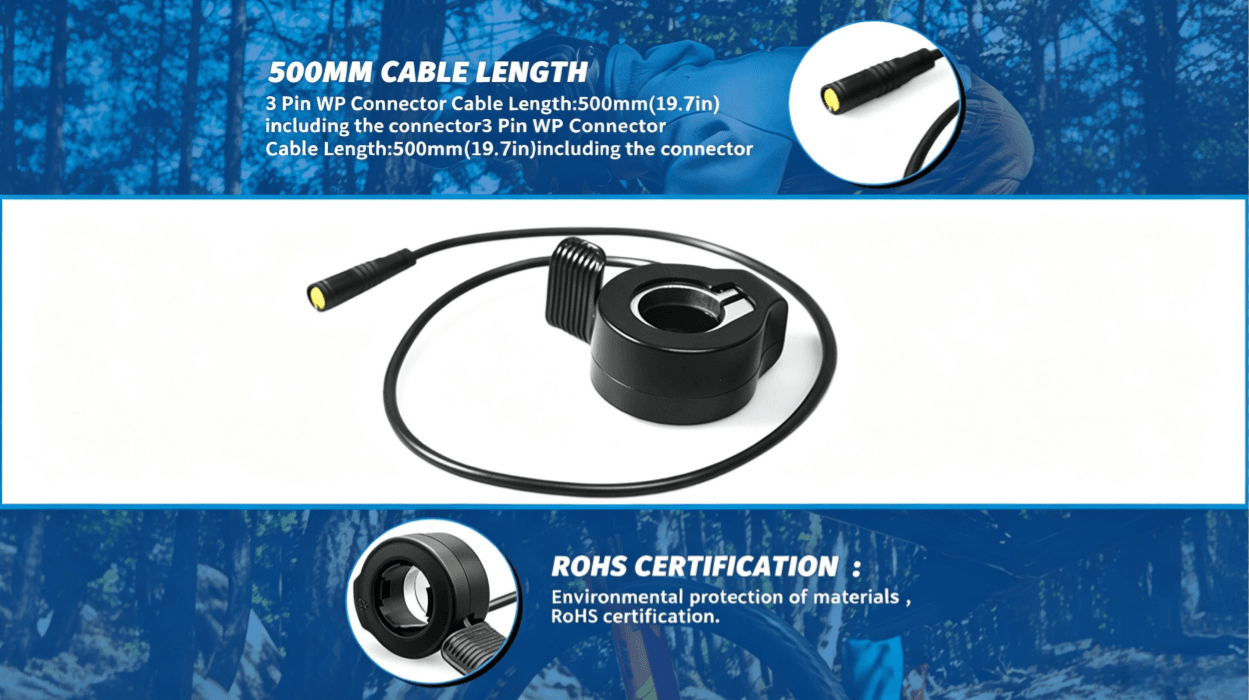 Waterproof 3 pin WP plug 130X thumb throttle with 500mm cable, RoHS certified eco-friendly PC ABS material, rainproof electric scooter thumb speed controller