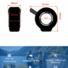 130X thumb throttle size dimension drawing, full specs including voltage 24V-72V, PC ABS material, two types of plugs and cable length