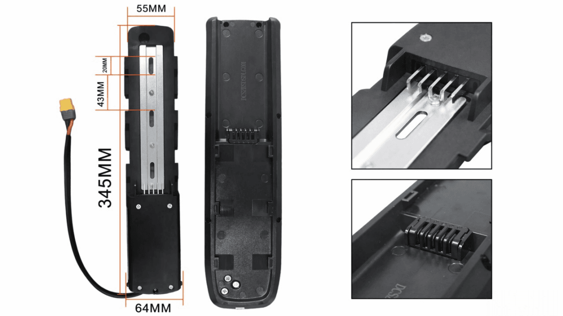 Exact size measurement drawing of Hailong ebike battery mounting base for accurate frame fit checking