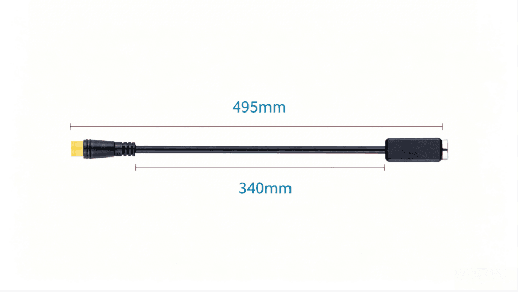 Measurement diagram of brake sensor extension wire, total length 495mm, usable length 340mm