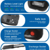 Product detail of 48V down tube electric bike lithium battery, include battery level indicator light, anti-theft safe lock, power switch, charging socket and discharge connector