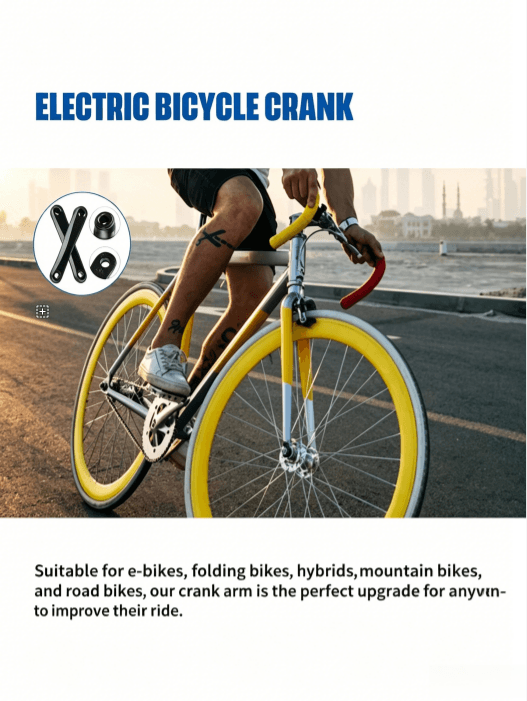 Outdoor seaside cycling lifestyle photo, yellow frame road bike, AC08 crank arm upgrade fits e-bikes, mountain bikes, folding bikes and hybrid bicycles
