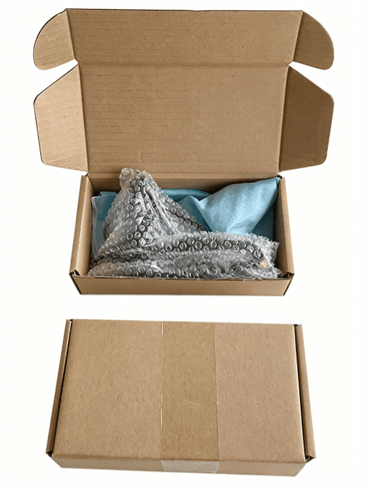 Retail packaging box of Bafang aluminum ebike brake handle set, bubble wrap protection inside carton