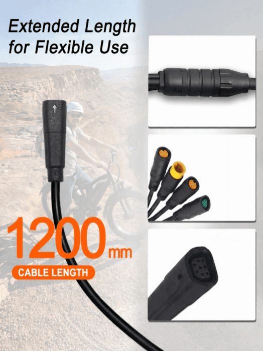 1200mm long extended length Bafang 1T4 ebus harness cable, flexible wiring for mountain ebike mid drive motor modification, full connector details display