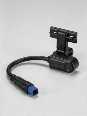 White background product shot, standalone Bafang CAN bus hall speed sensor with G4.3 blue 4-pin plug and fixed mounting bracket for ebike mid drive motor