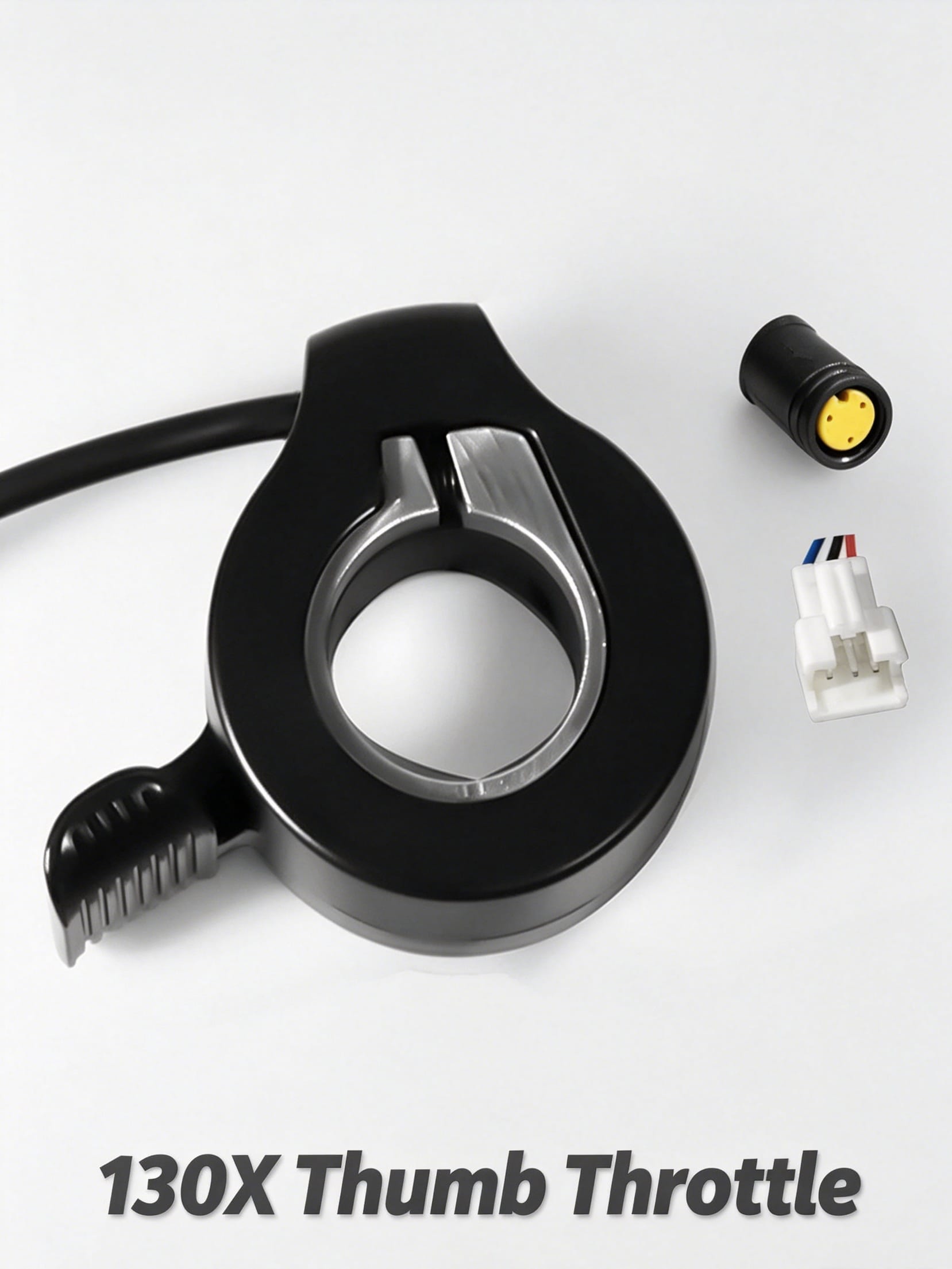 130X thumb throttle main product image, universal ebike thumb speed accelerator with SM and waterproof WP plug accessories