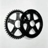 Black Bafang chainring with matching chain guard, 9mm offset, compatible with BBS01 BBS02 mid drive electric bike motor, solid alloy e-bike crankset sprocket