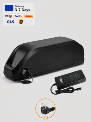 Electric bike lithium battery pack with charger and EU plug adapter for ebike conversion kits and electric bicycle replacement batteries